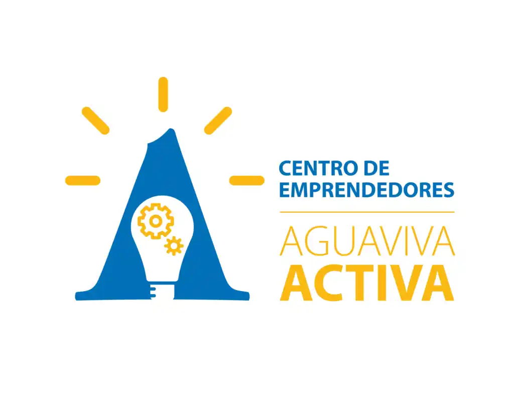Logo del Centro de Emprendedores Aguaviva Activa con una bombilla y engranajes.