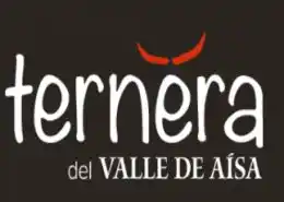 Logo Ternera del Valle de Aísa con diseño tipográfico blanco y fondo negro, marca de ganadería familiar de tercera generación
