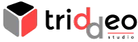Logo Triddeo Studio con símbolo geométrico rojo y gris y texto negro, agencia de marketing digital especializada en SEO y SEM.