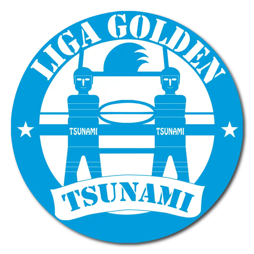 Logo de la Liga Golden Tsunami de futbolines Aragón, pioneros en torneos y ligas en España.